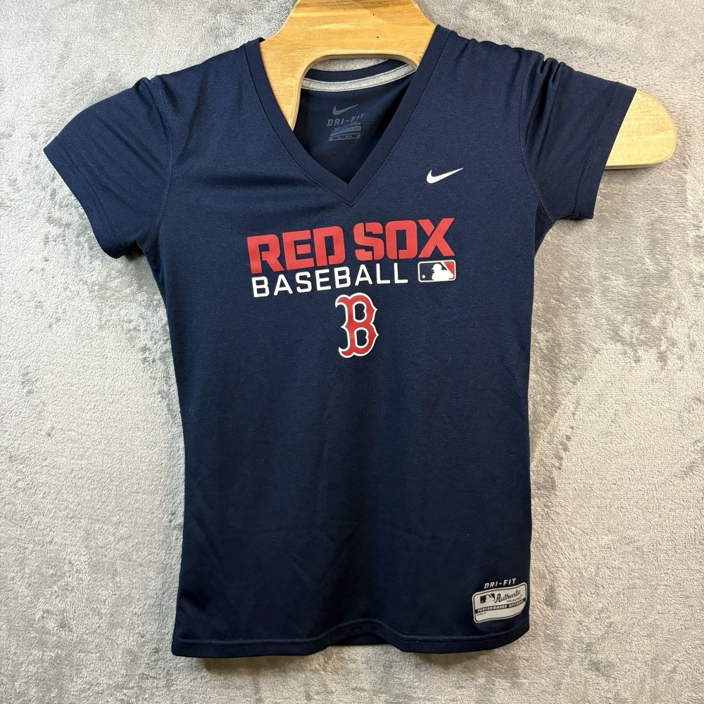 Boston Red Sox Shirt Womens Size Extra Small Blue Nike Dri-Fit Short Sleeve MLB